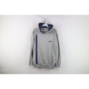 Vintage 70s Speedo Mens Medium Spell Out Striped Hoodie Sweatshirt Heather Gray